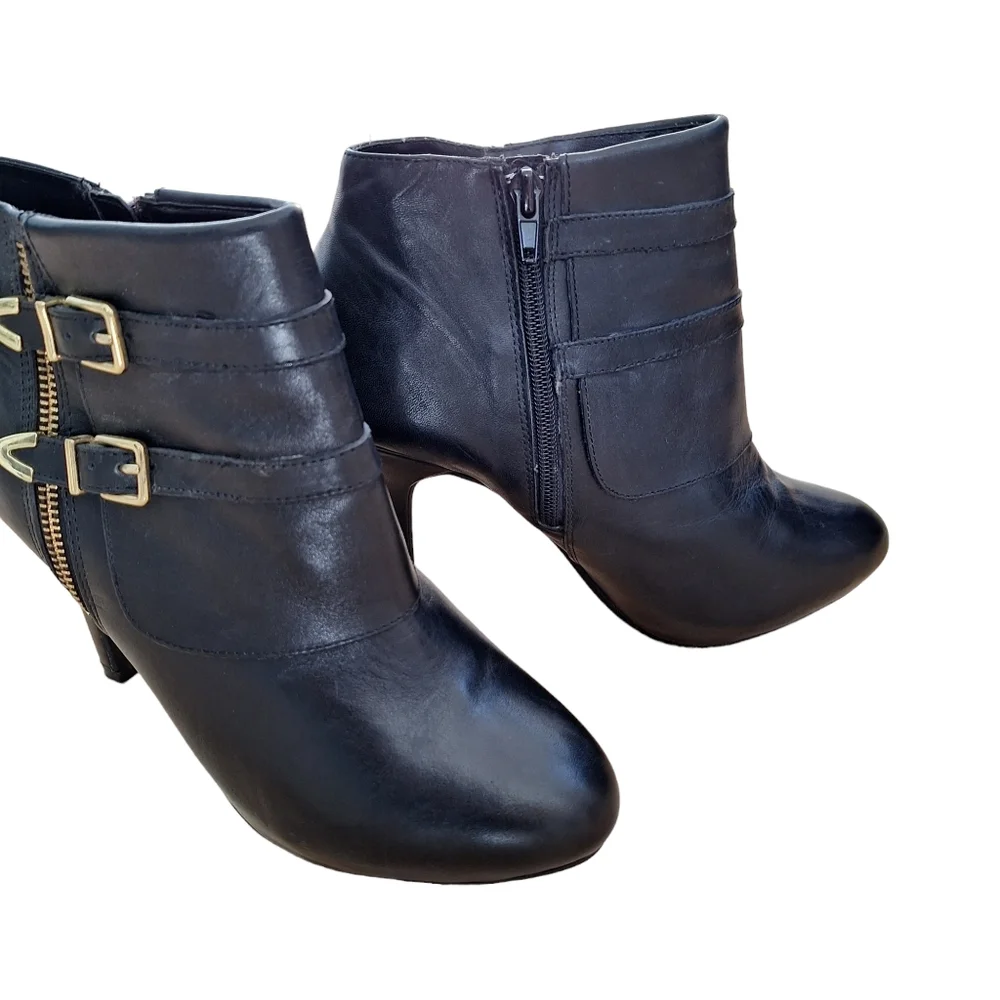 Me Too Lennon Womens Black Leather Platform Heeled Bootie Ankle Boot sz 9.5M …